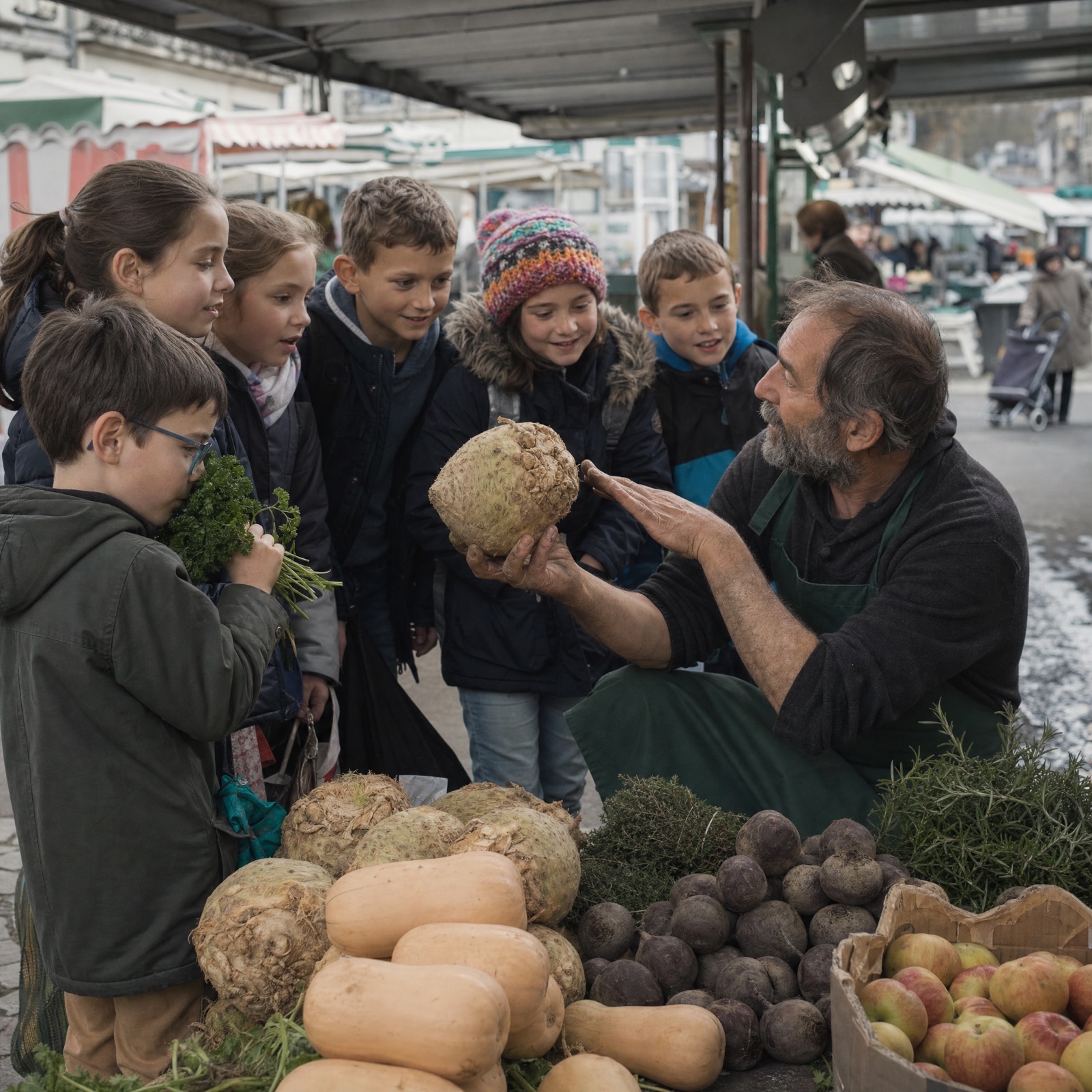 Enfants visitant une ferme laitière normande